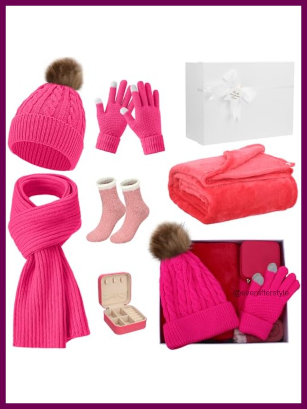 7 Piece Winter Gift Set Knit Beanie Scarf Touchscreen Gloves Blanket Socks